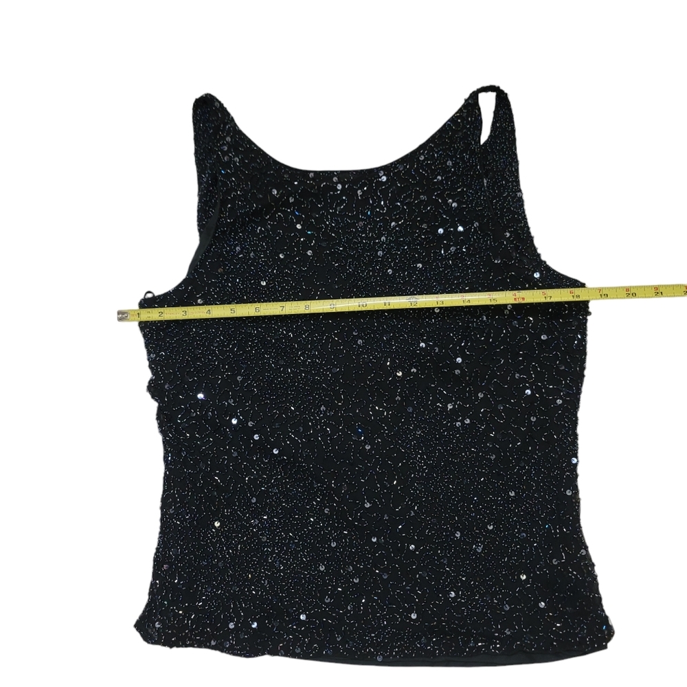 Papell Boutique Black Silk Beaded & Sequined Top - Picture 6 of 12